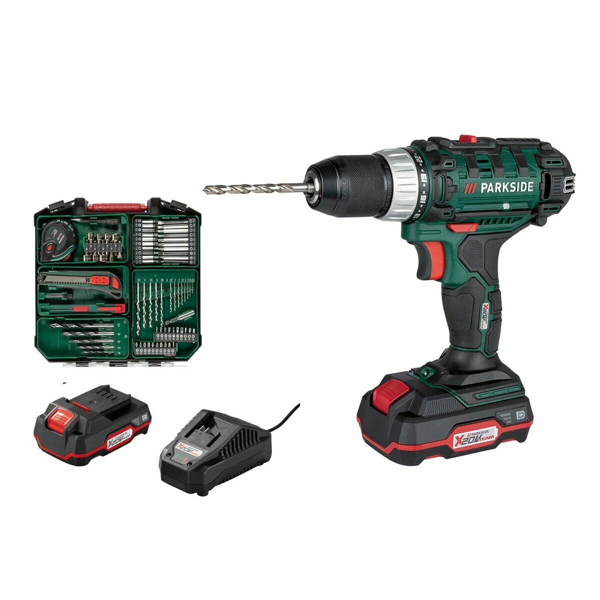 PARKSIDE® cordless drill/driver set “PABS 20-Li”, with 2 batteries and charger PABS 20-Li F7 z 2