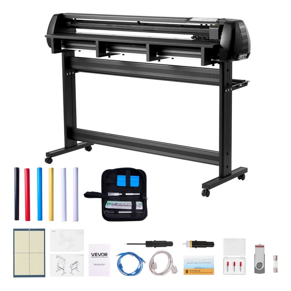 Vinyl-Schneidemaschine mit 135 cm maximaler Vorschubbreite, Doppelmessern und LED-Anzeige, verstellbares Vinyl-Schneideplotter-Set mit Aufkleberbögen, Transferfolien und Signmaster-Software