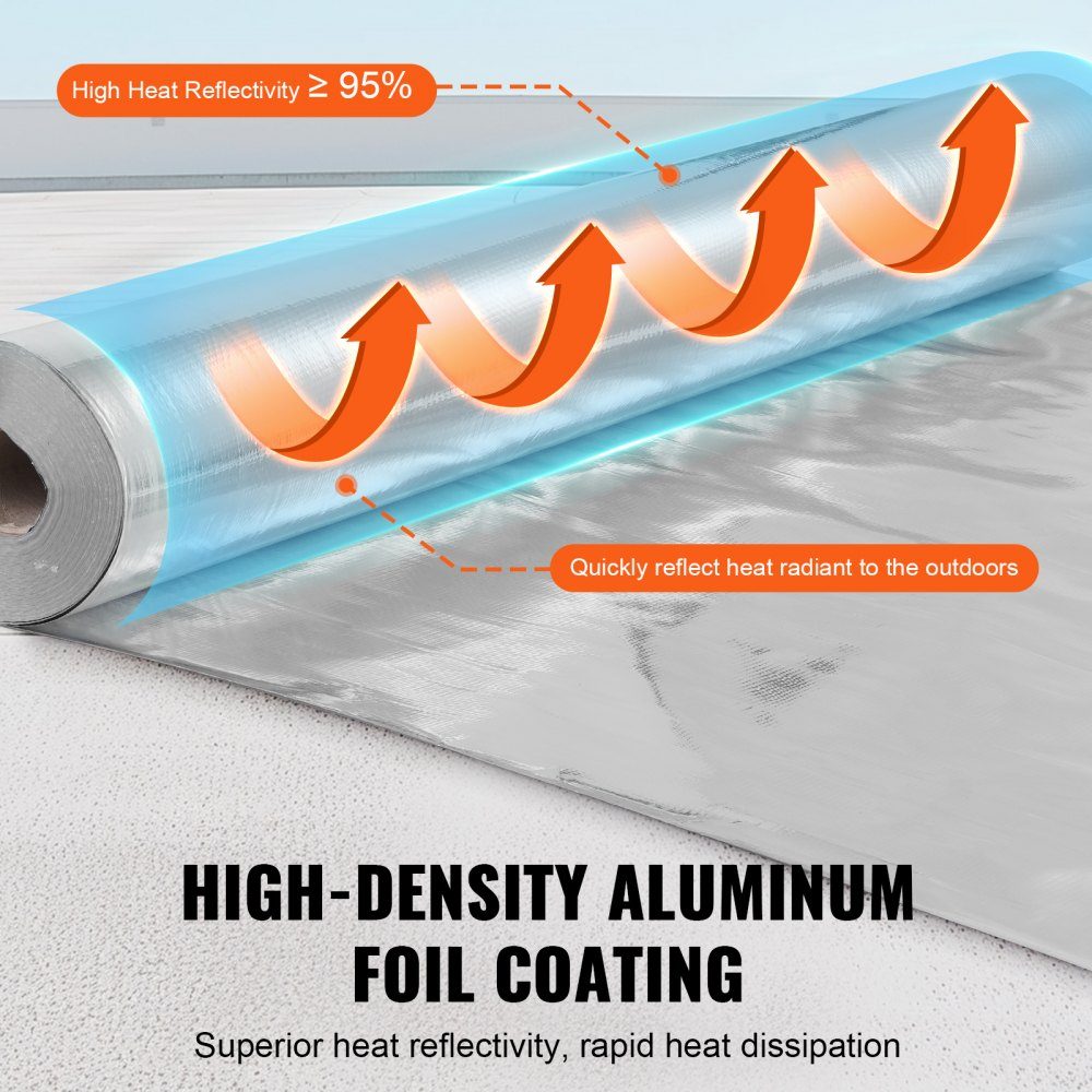 Doppelt reflektierende Isolierrolle, Strahlungsbarriere aus gewebtem Stoff, 6,5 Mil, 48 Zoll x 250 Fuß, wärmereflektierende Abschirmung aus Aluminiumfolie und PE-Gewebe, Wärmedämmrolle für Fenster und Wohnmobildächer