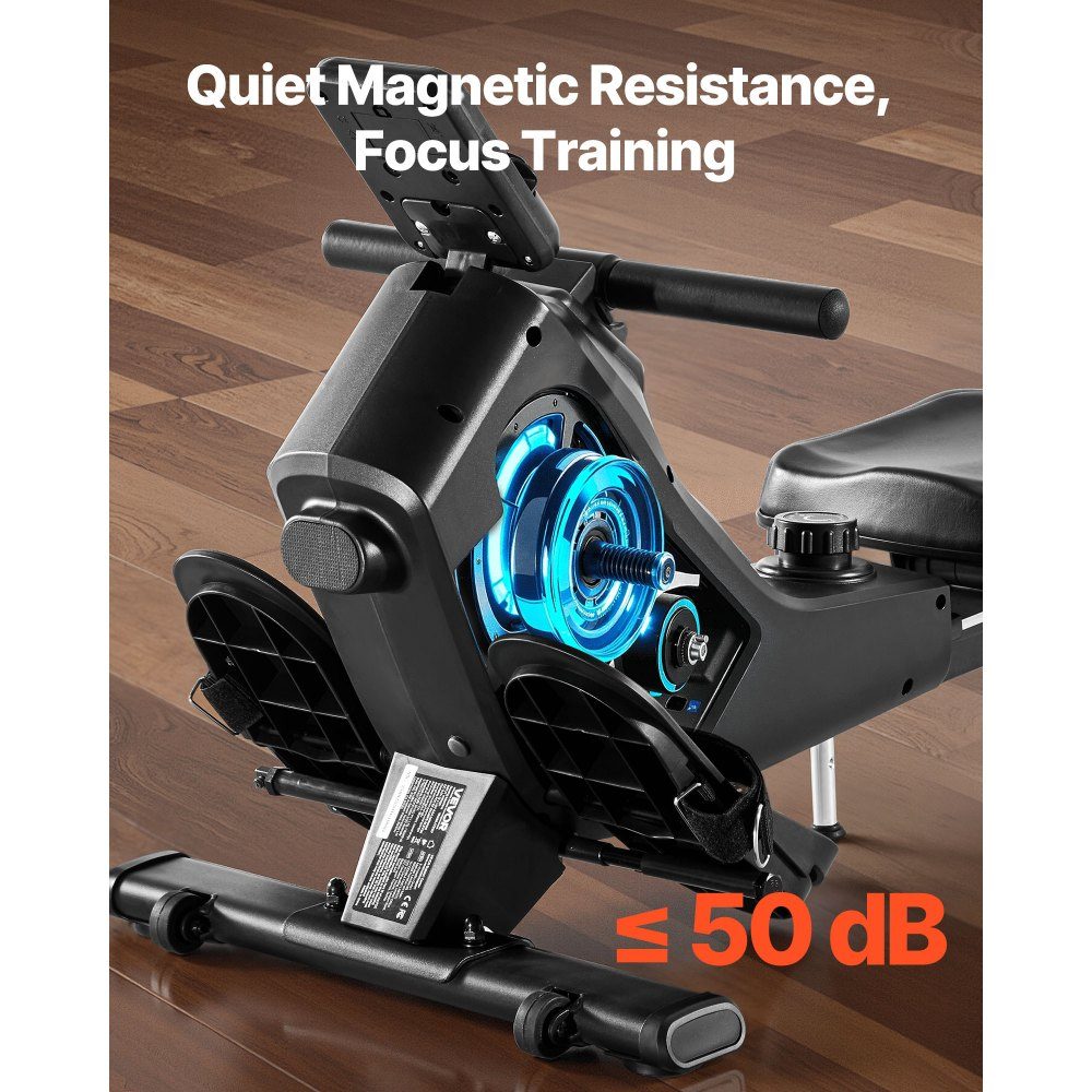Quiet Magnetic Rowing Machine with 16 Resistance Levels, Foldable Home Rowing Machine with Smooth Pulley Design and LCD Monitor, Bluetooth App Compatible, 158kg Load Capacity