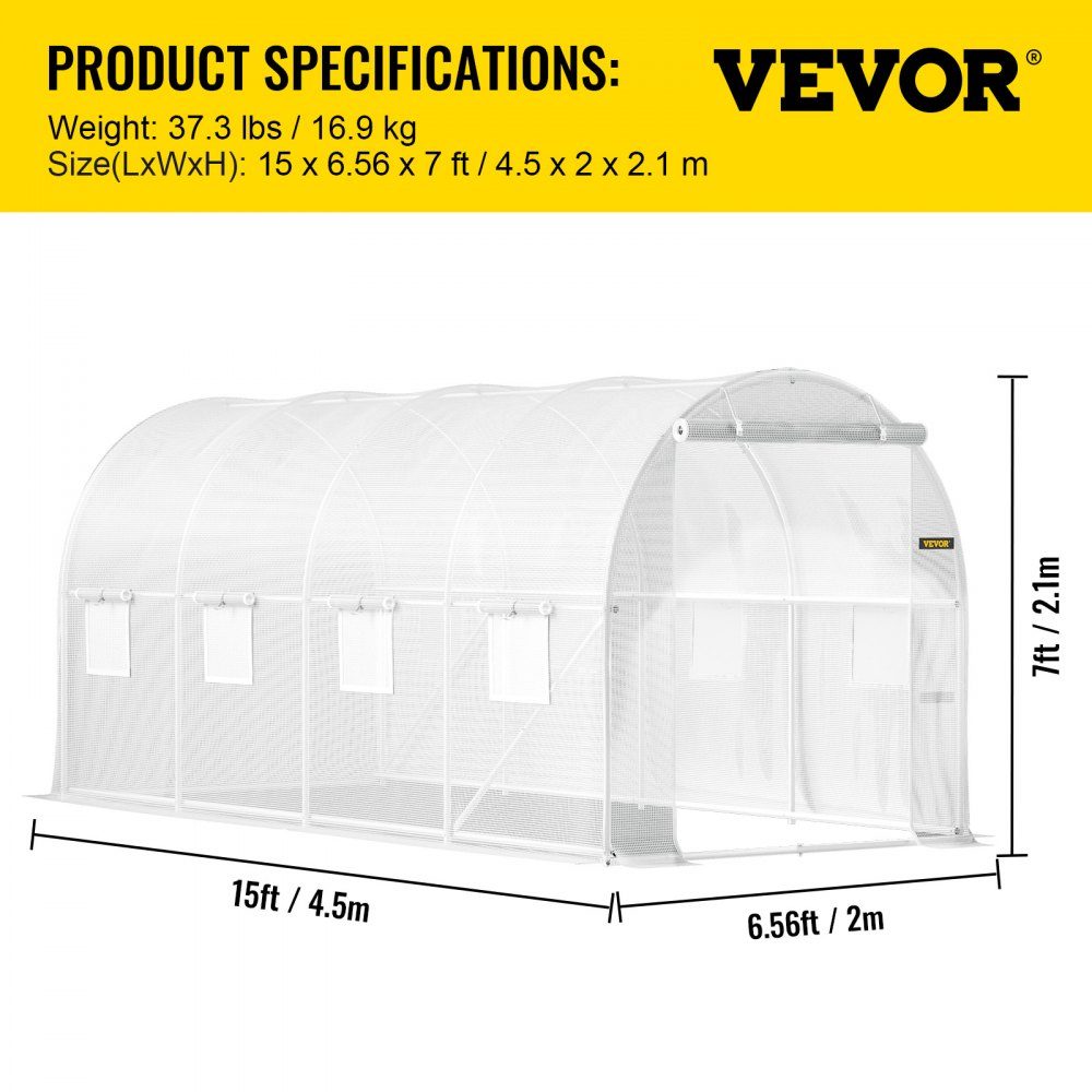 Greenhouse 4.6 x 2.1 x 2.1 m Cold Frame Film Greenhouse Galvanized Steel Frame and PE Cover Greenhouse Waterproof and UV Resistant Tomato Greenhouse Ideal for Growing Vegetables and Flowers