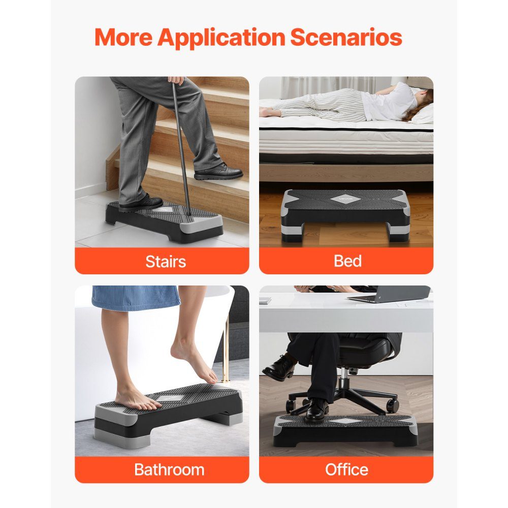Aerobic Running Board Height Adjustable Exercise Board (4-8") Stepper Fitness with 500 Pounds Load Capacity Non-Slip Surface Bench for Home Gym Cardio Strength Training Gray