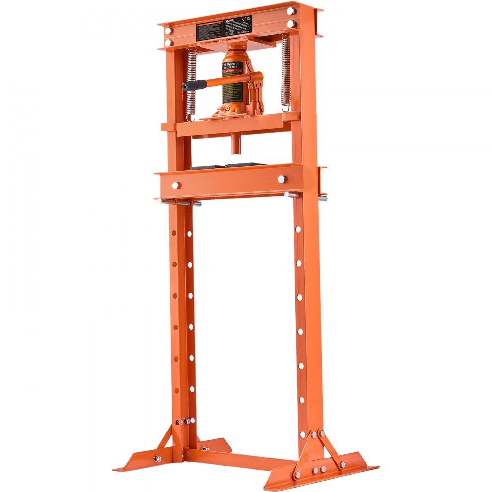 Workshop Press Hydraulic Press 12T Car Frame Press Orange 40-705mm Manual Bearing Press Carbon Steel Workshop Press for Car Bushings, Ball Joints, U-Joints etc