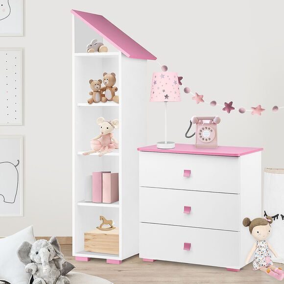 Design boekenplank kinderhuis 165 cm hoog wit-roze kinderkamer