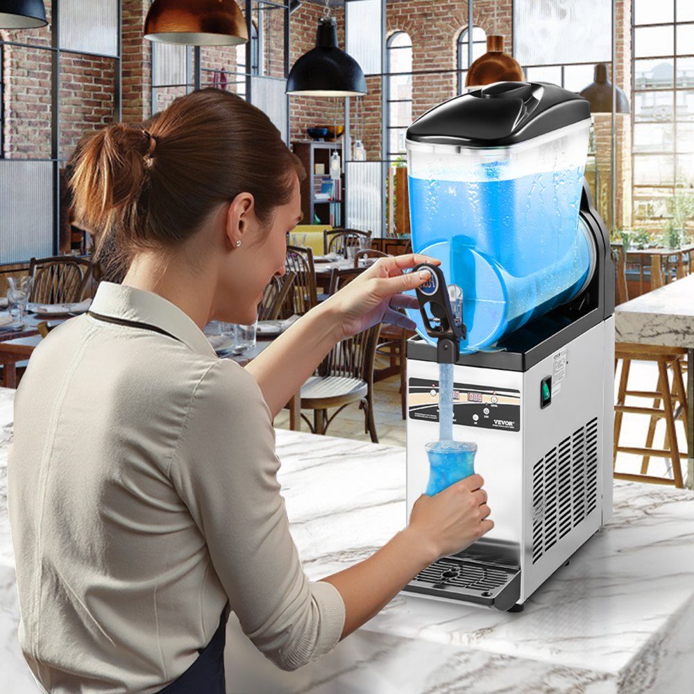 Commercial Slush Ice Machine 15L Stainless Steel Slushie Maker Crushed Ice Machines for 60 Cups Margarita and Smoothies Ice Slush Machine for Home Parties Restaurants Cafes