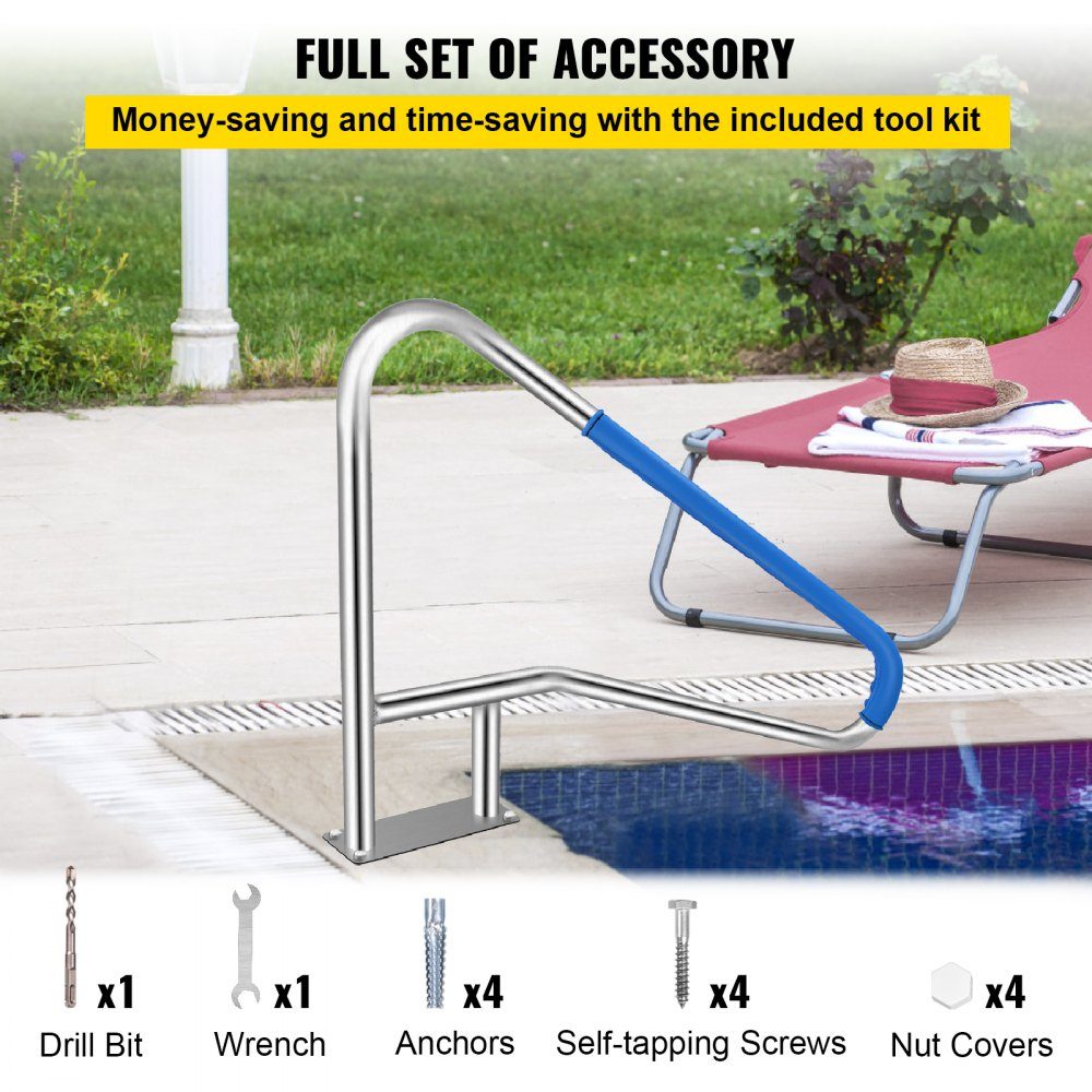 Barre d'appui pour piscine en acier inoxydable 139,7 x 81,2 cm Main courante pour piscine Capacité de charge de 113 kg Aide à l'entrée Piscine Arche de poignée de 4,8 cm avec couvercle de poignée Escalier pour piscine pour piscine Positions inclinées Spa