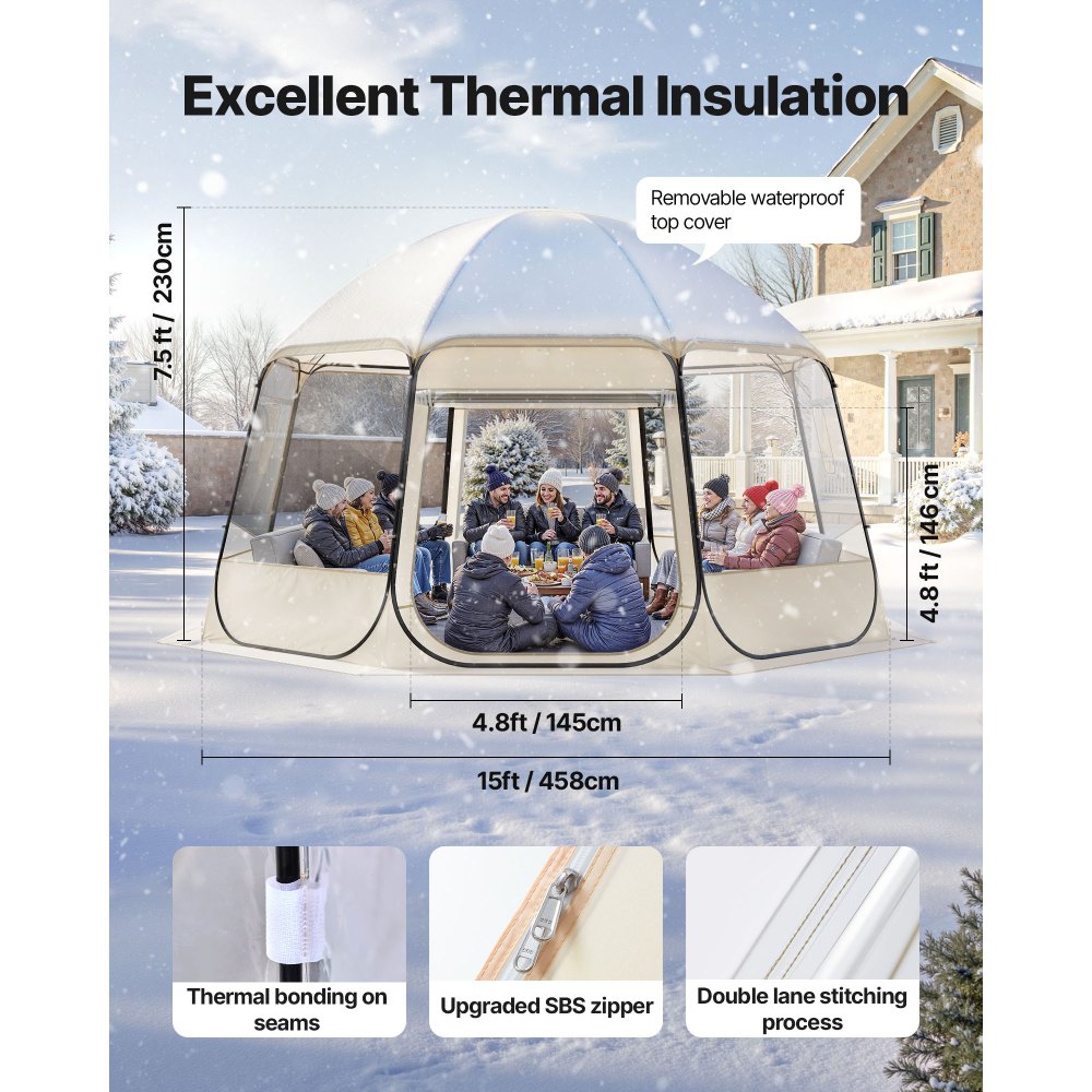Pop-up bubble tent 458x432x230cm transparante kampeertent tuinkoepel iglotent met ramen sporttent 540° panoramisch zicht voor 12-15 personen patio achtertuin Pop-up bubble tent 458x432x230cm transparante kampeertent tuinkoepel iglotent met ramen sporttent 540° panoramisch zicht voor 12-15 personen patio achtertuin