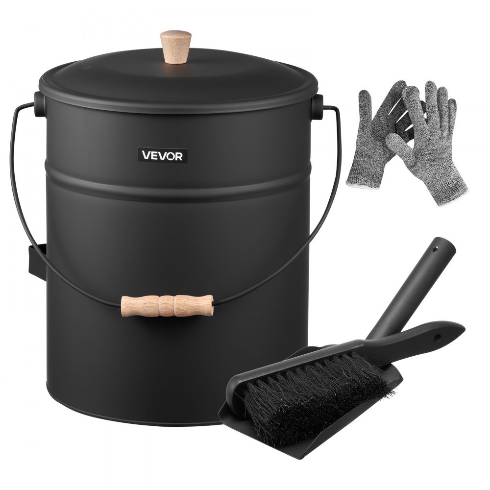 Seau à cendres avec couvercle, ensemble de 4 pièces comprenant un seau à charbon, une pelle, un balai et des gants, un seau à charbon de cheminée et un cendrier en métal, capacité de 15 L pour cheminées, cheminées, poêles à bois Seau à cendres avec couvercle, ensemble de 4 pièces comprenant un seau à charbon, une pelle, un balai et des gants, un seau à charbon de cheminée et un cendrier en métal, capacité de 15 L pour cheminées, cheminées, poêles à bois