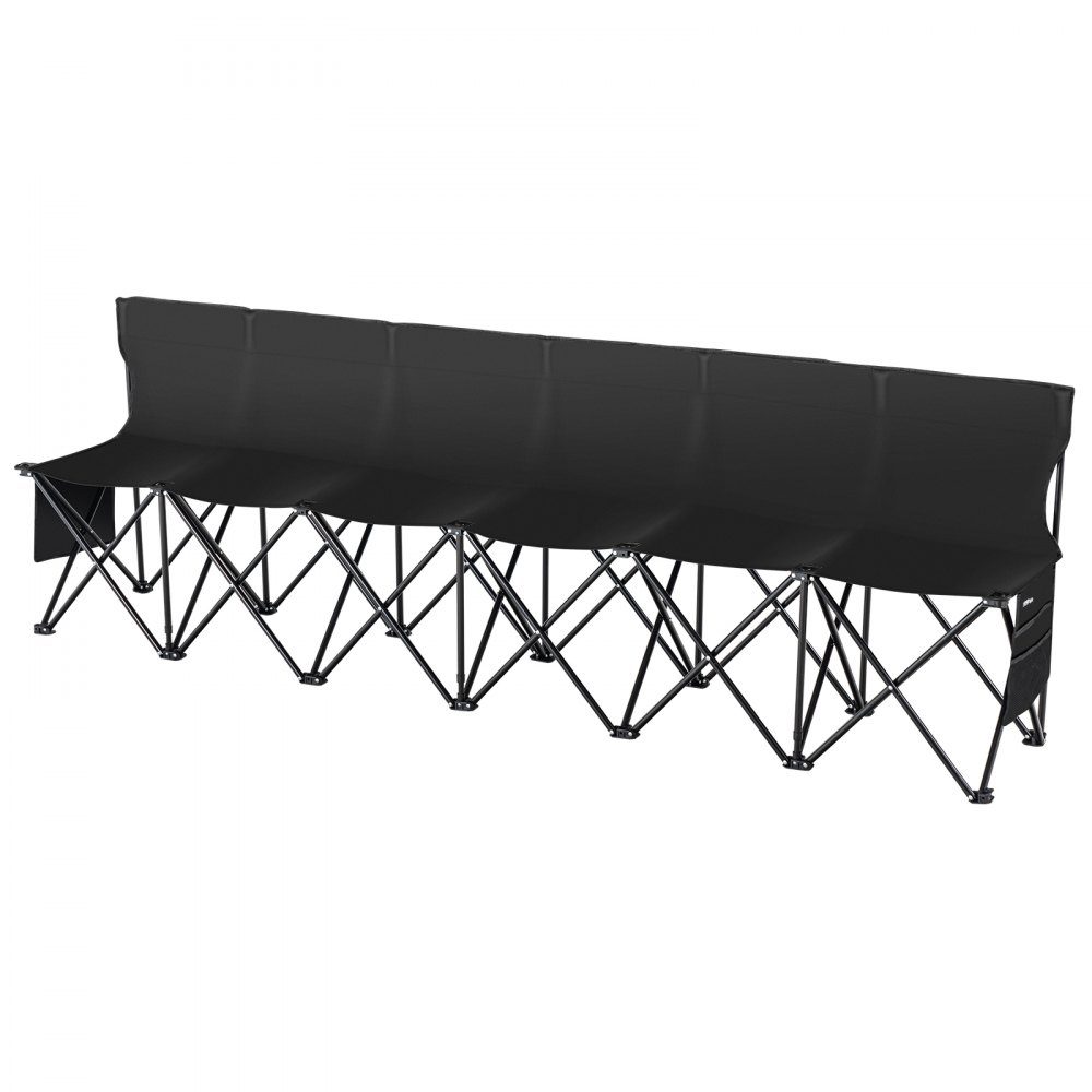 Portable Folding Bench, 6 Seater Folding Side Bench, Outdoor Camping Bench Chair with Carry Bag and Backrest, Team Sports Side Bench for Football Fishing, No Assembly Required, Instant Sitting, Black