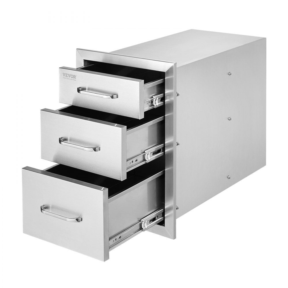 Tiroirs de cuisine d'extérieur, tiroirs de gril encastrés à triple accès en acier inoxydable avec poignée, tiroirs d'îlot de gril pour cuisines extérieures ou stations de gril de terrasse 356 x 516 x 588 mm