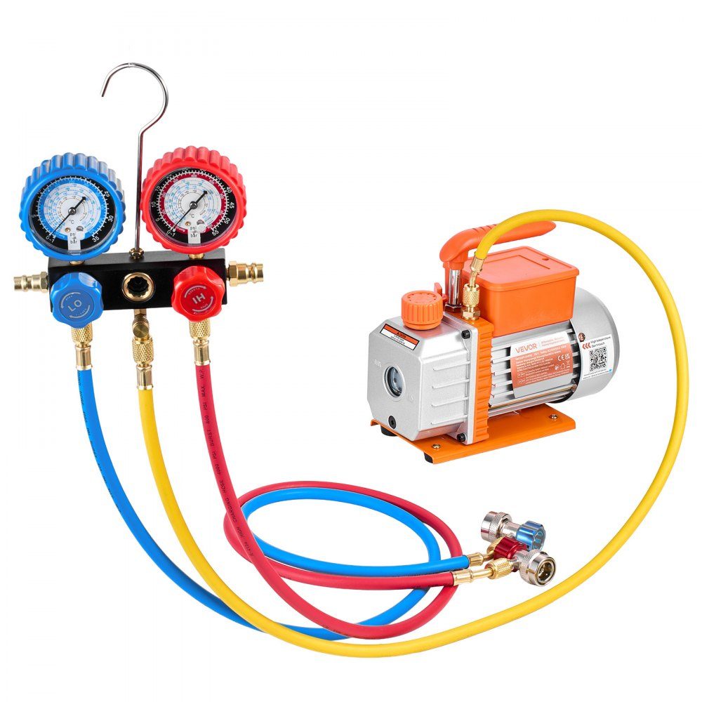 Vacuum Pump with Gauge 3.5CFM 99L/min 180W 1 Stage Rotary Vane Vacuum Pump Vacuum Pump Kit for R134a, R22, R410a, R1234YF and R32 with Carry Bag for Car Air Conditioner
