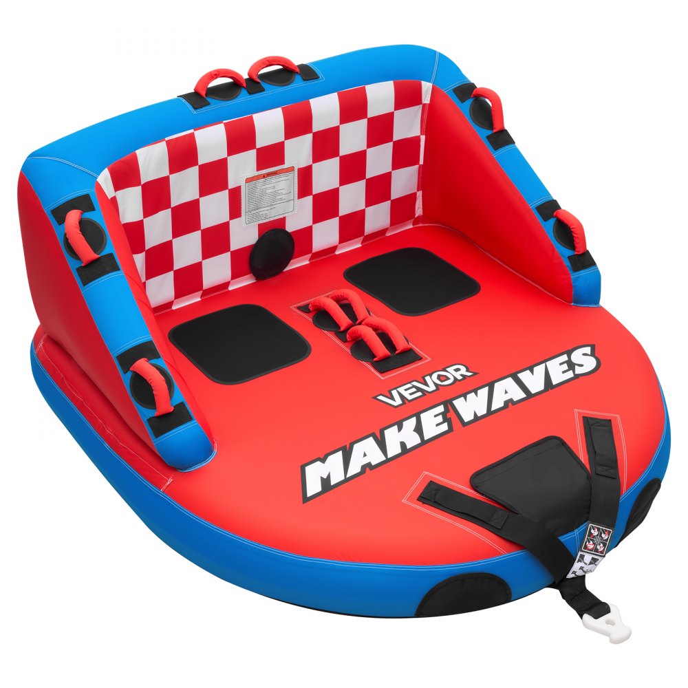 Tube remorquable pour bateaux, pneu de remorquage pour sports nautiques pour 2 personnes, capacité de charge jusqu'à 154 kg, avec 2 points de remorquage, housse en nylon, poignées rembourrées et valve de sécurité, pour lacs, rivières, rouge