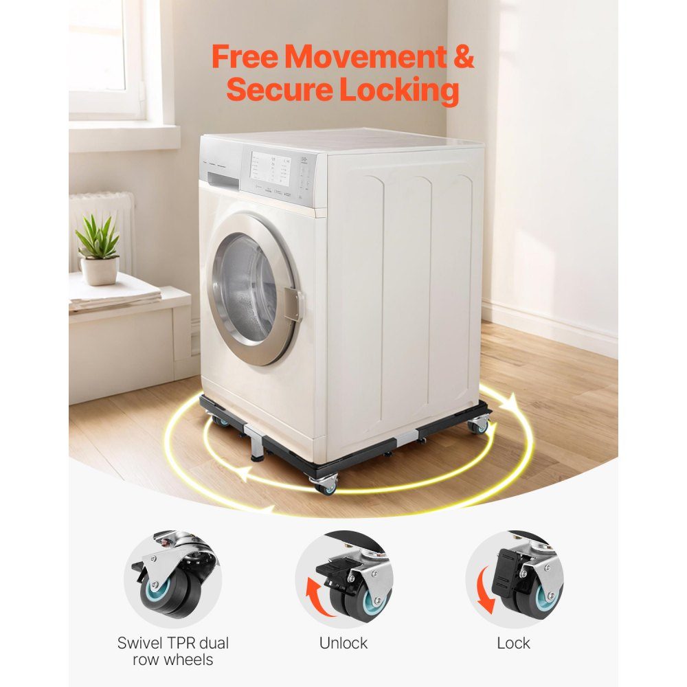 Fridge Stand, Mobile Base, 540kg Load Capacity, Washing Machine Stand with 8 Lockable Double Wheels & 4 Brakes, 58-93cm Furniture Trolley for Washing Machine, Fridge & Dryer