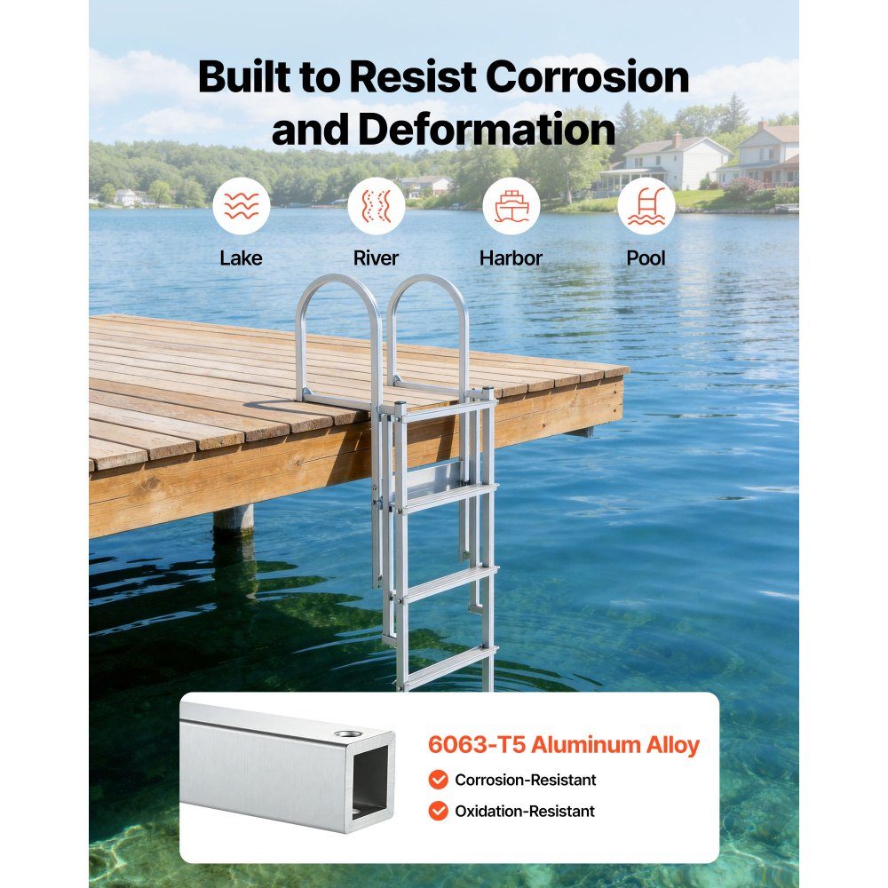 Retractable Dock Ladder, Boat Ladder with 5 Non-Slip Steps, Wide Pedals and Handrail, 500lb Entry Pool Ladder, Aluminum Alloy Telescopic Ladder for Docks, Pools, Lakes, Boats