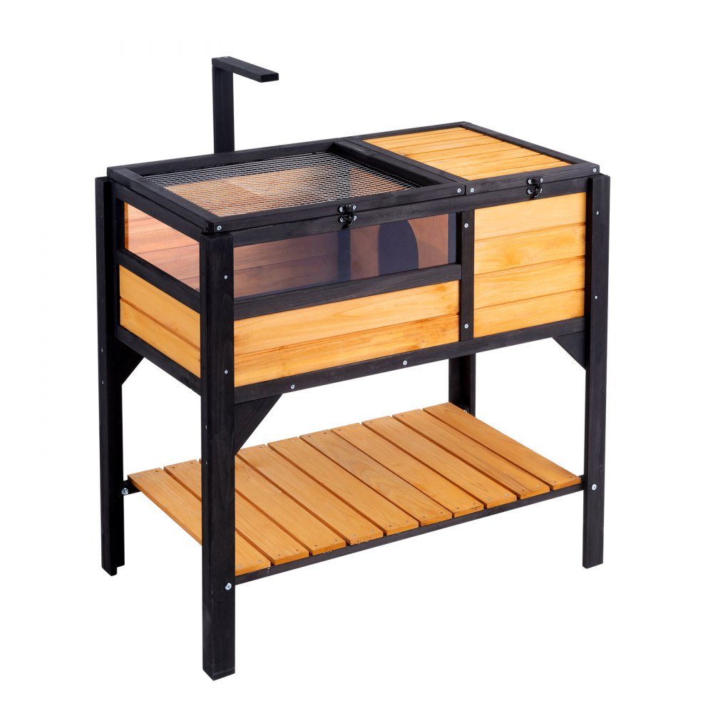 Turtle Habitat, Indoor Outdoor Wooden Turtle House, Turtle Enclosure with Light Stand, Reptile Enclosure, Small Animal Cage with Legs for Gecko, Lizard, Snake