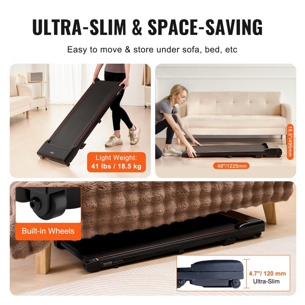 Walking Pad Laufband unter dem Schreibtisch, Laufband für die Arbeit, Arbeitslaufband mit 120 kg Tragkraft, tragbares Pad mit 2,5 PS, Fernbedienung, LED-Anzeige 1-6 km/h einstellbar