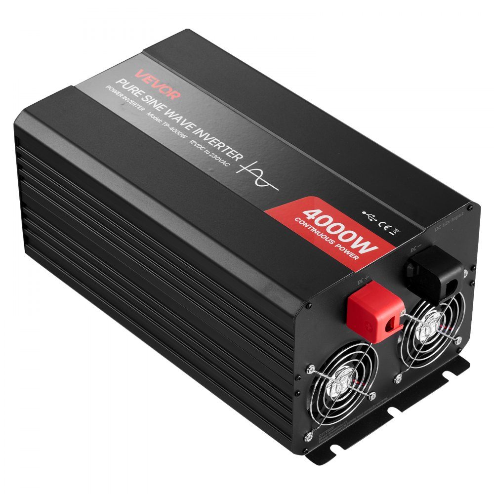 4000 W stroomomvormer 12 V DC naar 230 V AC zuivere sinusomvormer met LCD-scherm, afstandsbediening, 2 USB-poorten, 2 AC-aansluitingen, Type C-poort voor campers, vrachtwagens buiten – Artikelnr. HT-22433
