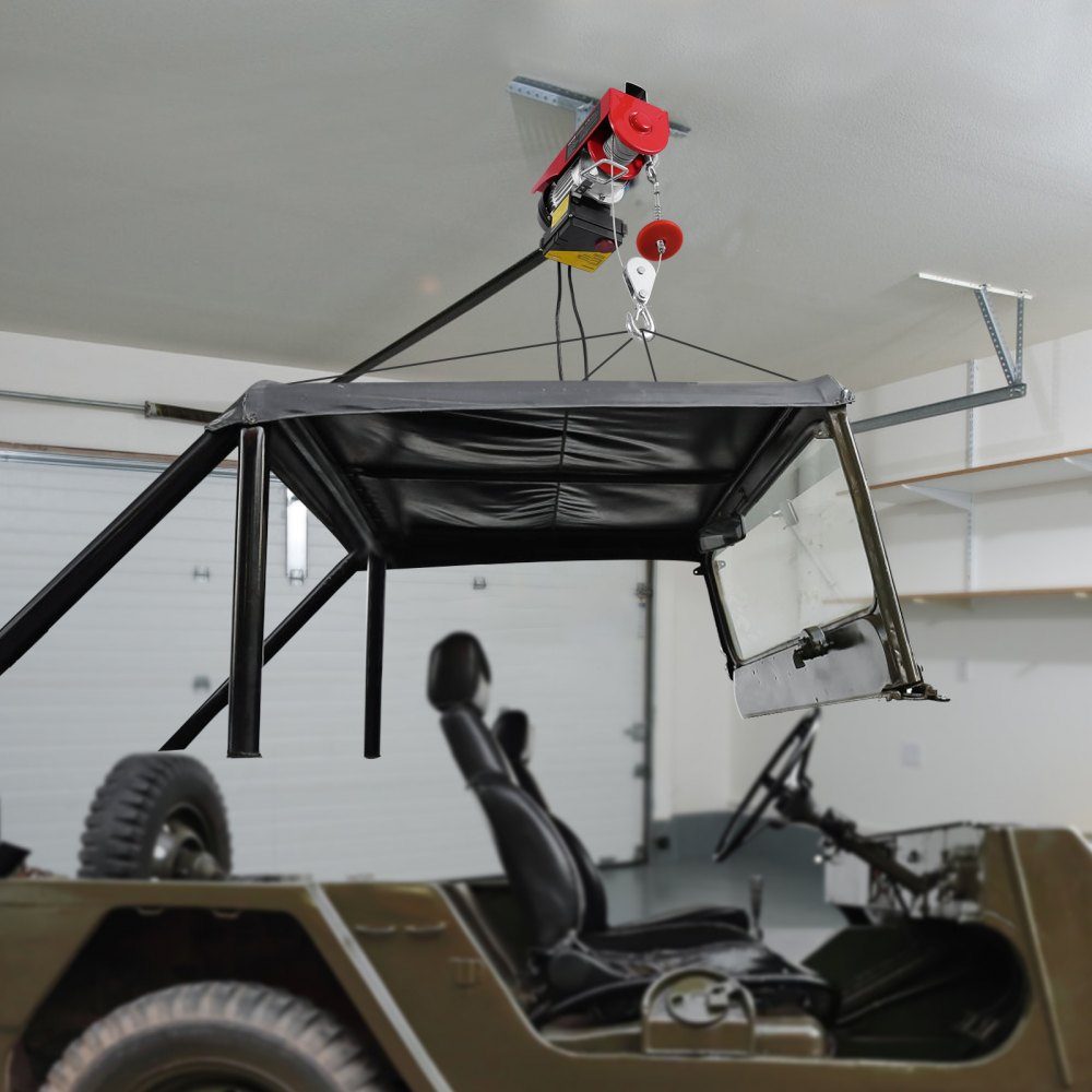 Elektrische lier 600kg motorlier met 100m draadloze en 4,2 bedrade afstandsbediening 12m hefhoogte met enkele kabel Enkele / dubbele stroppen Takel voor garage magazijnfabriek