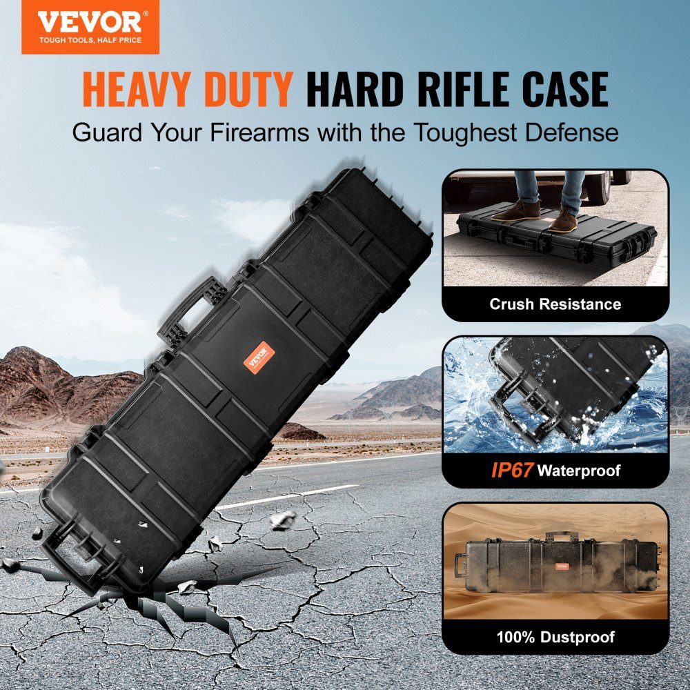 Rifle hard case with 3 layers of fully protective foam, lockable hard gun case, waterproof & rollable long gun case, for 138cm rifles or shotguns