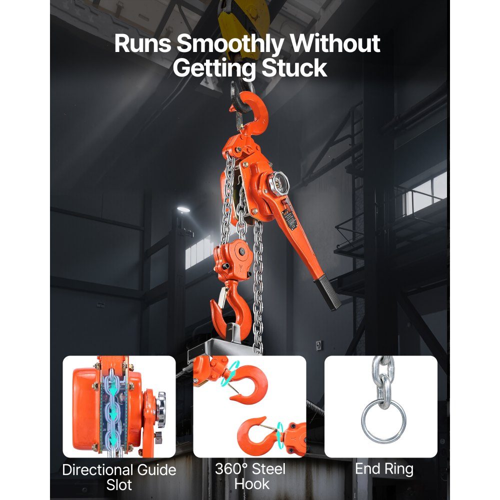 Hefboomtakel Handkettingtakel met capaciteit van 6 ton 6 m lift G80-ketting van gelegeerd staal met mechanische dubbele palrem Rateltakel 360 ° draaibare haken voor magazijnbouwgarage