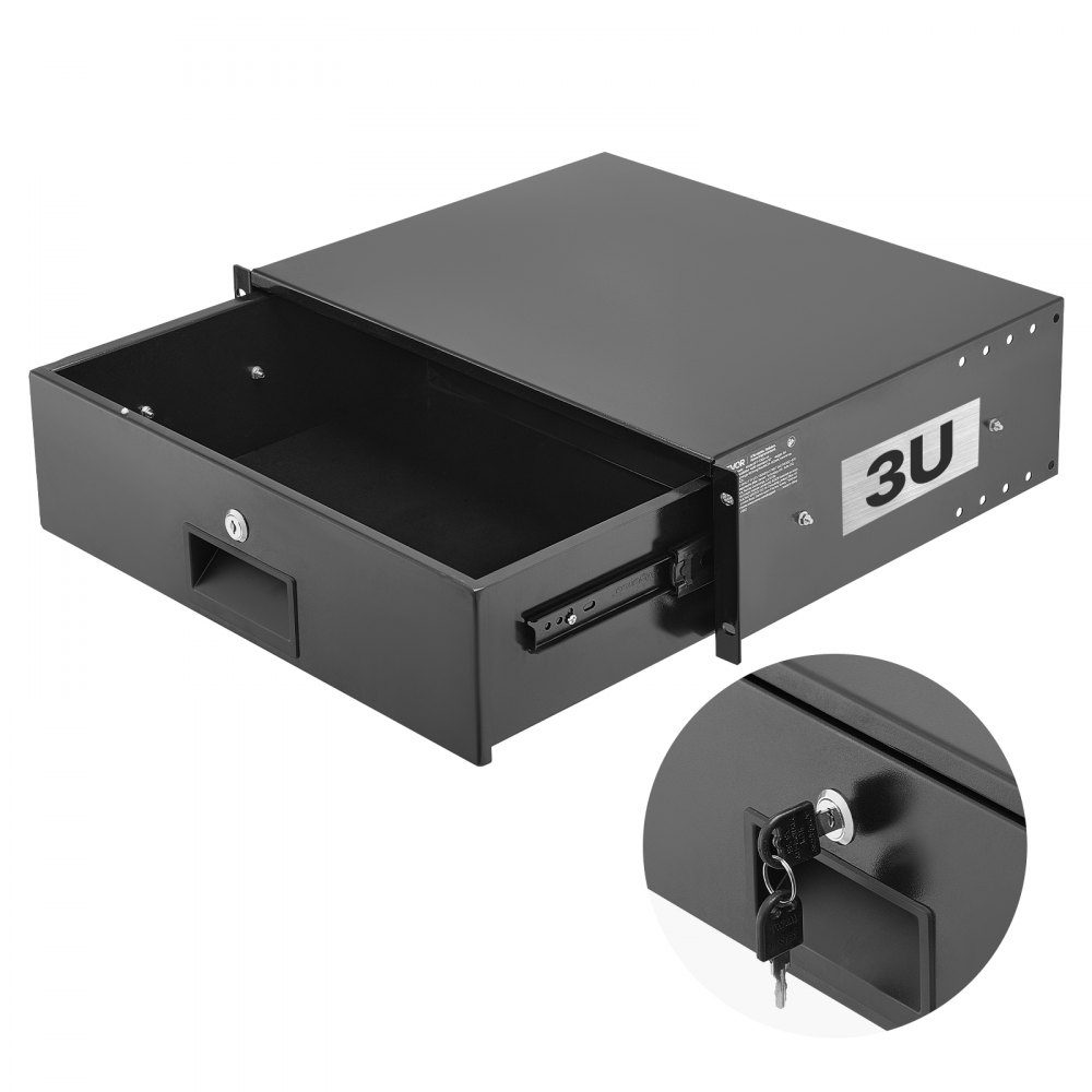 3U-Rack-Schublade, 50 Pfund, abschließbares Serverschrankgehäuse, Schiebeschublade mit Schloss und Kabelführungslöchern für 482 mm Netzwerkgeräte, Server, AV-Rack oder Schrankgehäuse