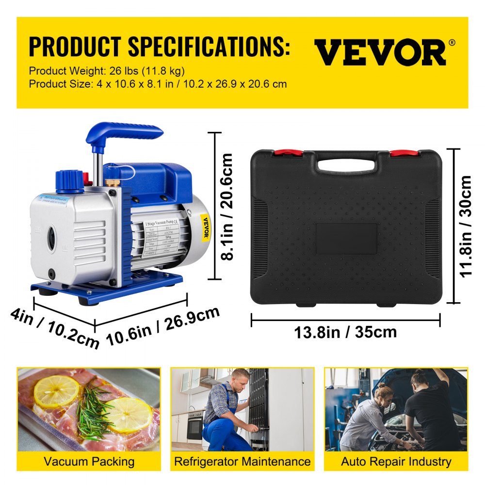 AC-Vakuumpumpe, Vakuumpumpen-Set, 4,8 CFM, 5 PA, 0–800 PSI, HVAC mit Koffer