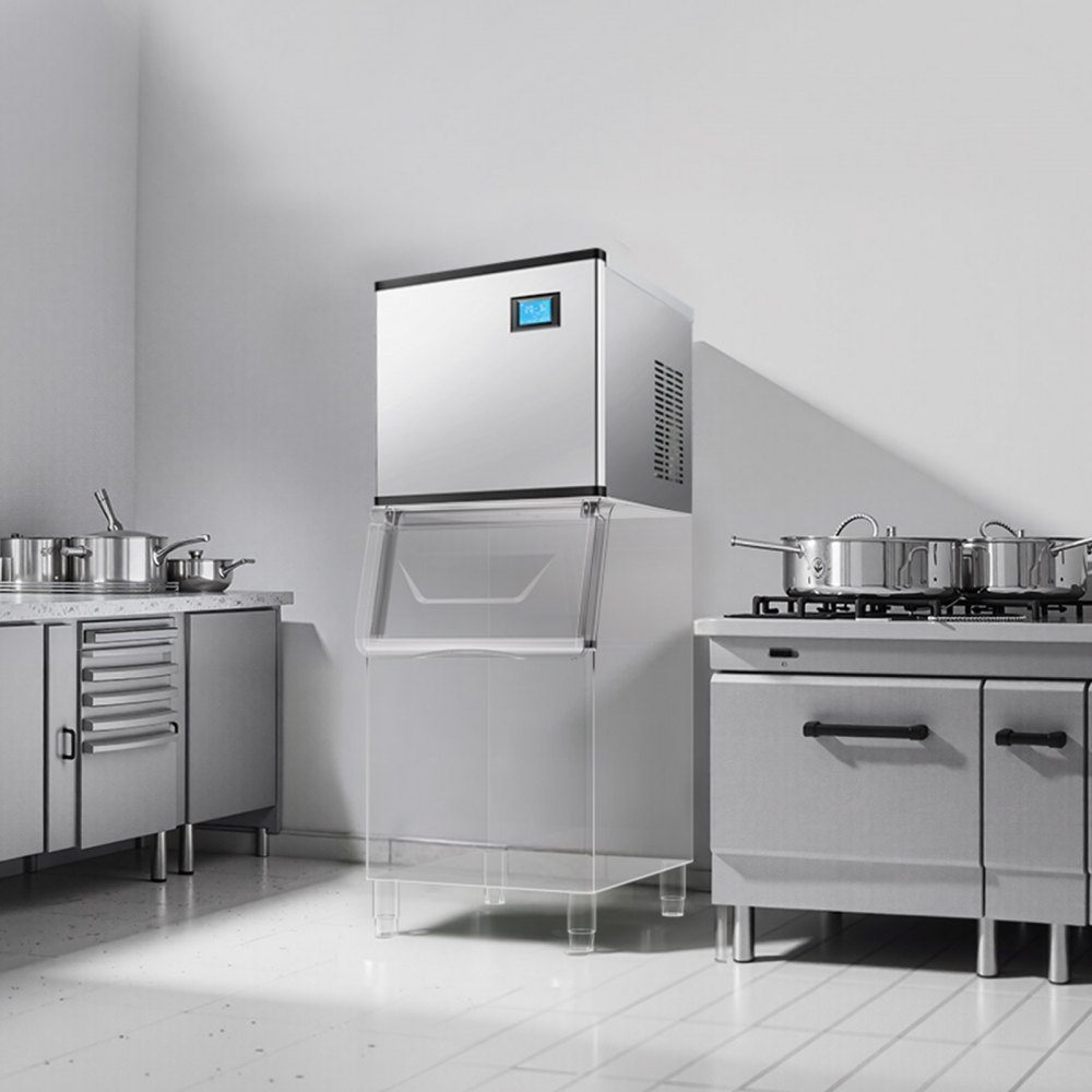 Ice maker head, commercial ice maker (head only), 136kg/day, stainless steel head + PE plastic ice maker head with intelligent control panel and one-touch cleaning
