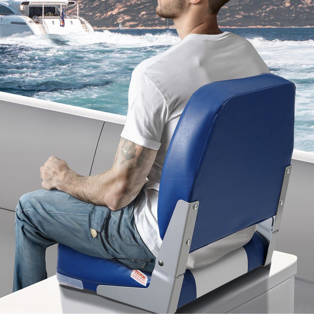 Boat Seat 48cm Low Back Boat Chair Folding Boat Chair with Thickened Sponge Padding and Hinge Fold Down Boat Captain Chair for Fishing Boat Touring Boat