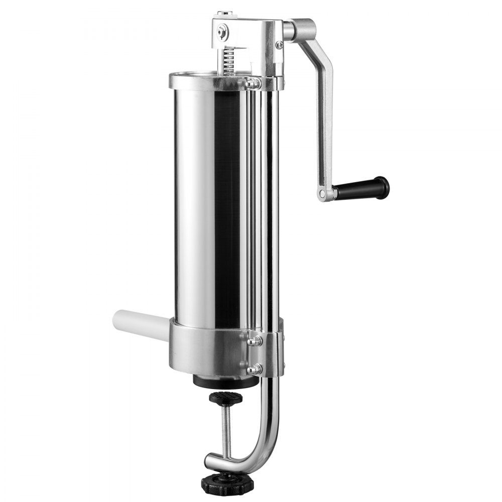 Manueller Wurstfüller, Wurstfüllmaschine 3 L, Edelstahl + Aluminium, professionelle Silberwurstmaschine inkl. 16/19/22 mm Füllrohre, vertikale Wurstpresse mit Tischklemme, selbstgemacht