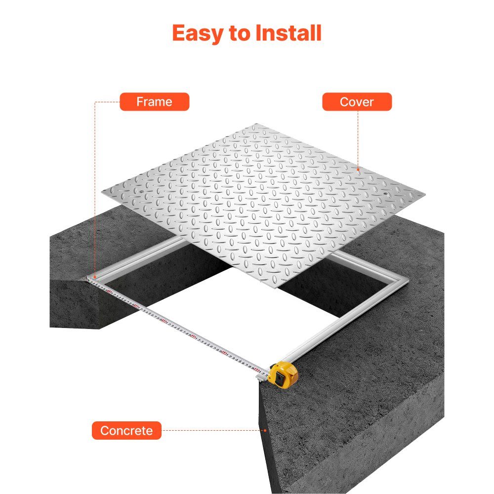 Schachtabdeckung mit Rahmen 60 x 60 cm, quadratische Schachtabdeckung, Klärgrubenabdeckung, robuste, rutschfeste Schachtabdeckung aus Kohlenstoffstahl für Abflüsse, für Gehwege, Gärten, Höfe