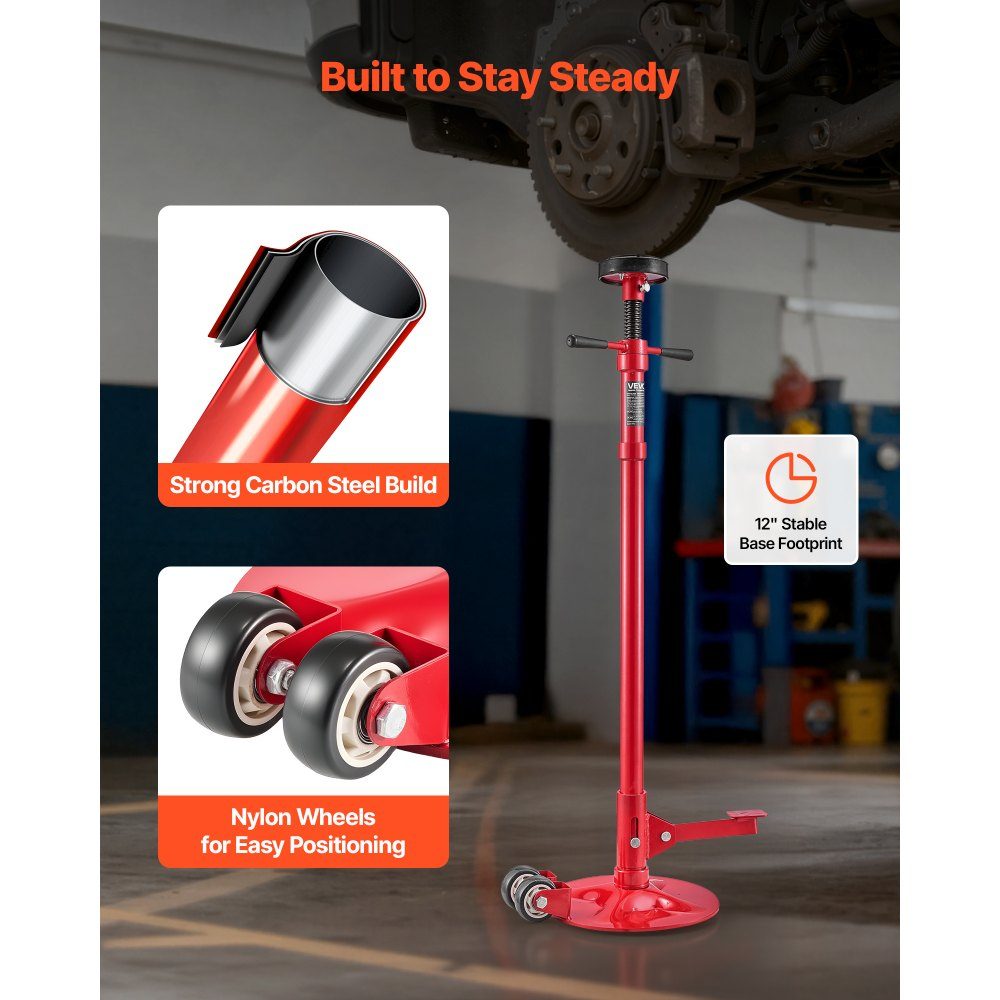 Underlift Support Stand 1T, Rollable, Height Adjustable (1320-2033mm), Car Jack Stand with Ball Bearing Rotary Handle and Pedal for Supporting Vehicle Components, Car Repair