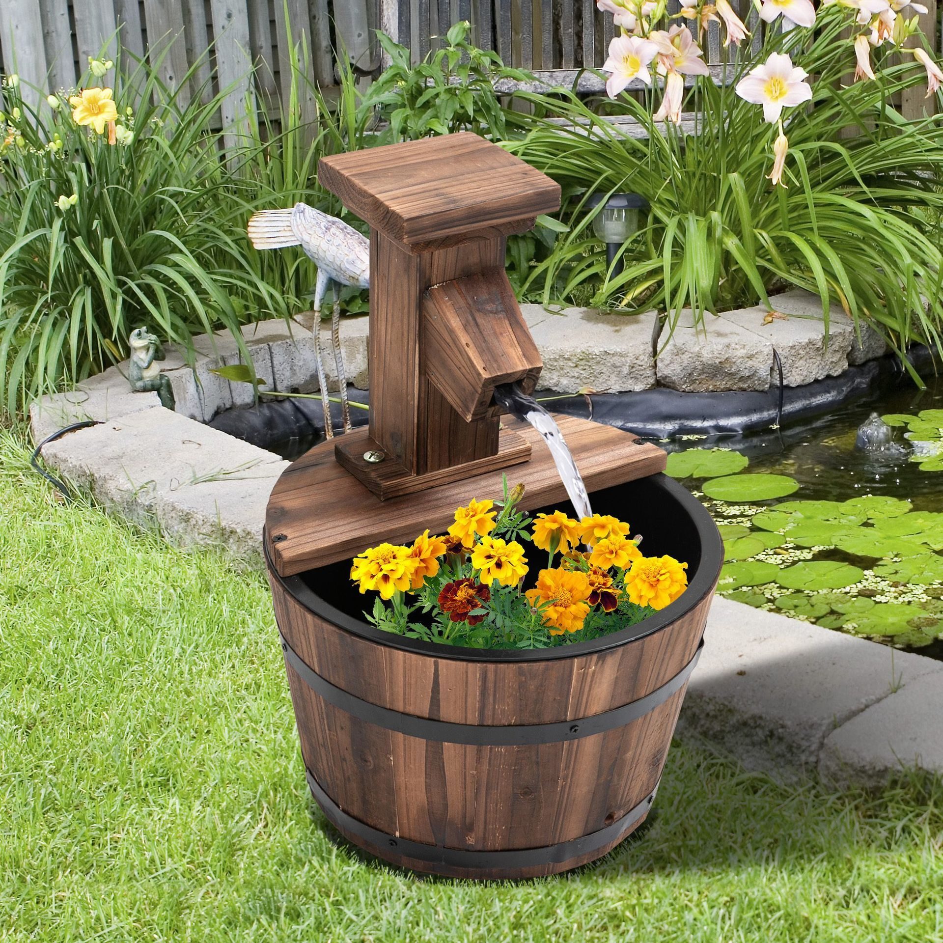 Gartenbrunnen Wasserspiel Dekobrunnen Brunnen Fassbrunnen Holz