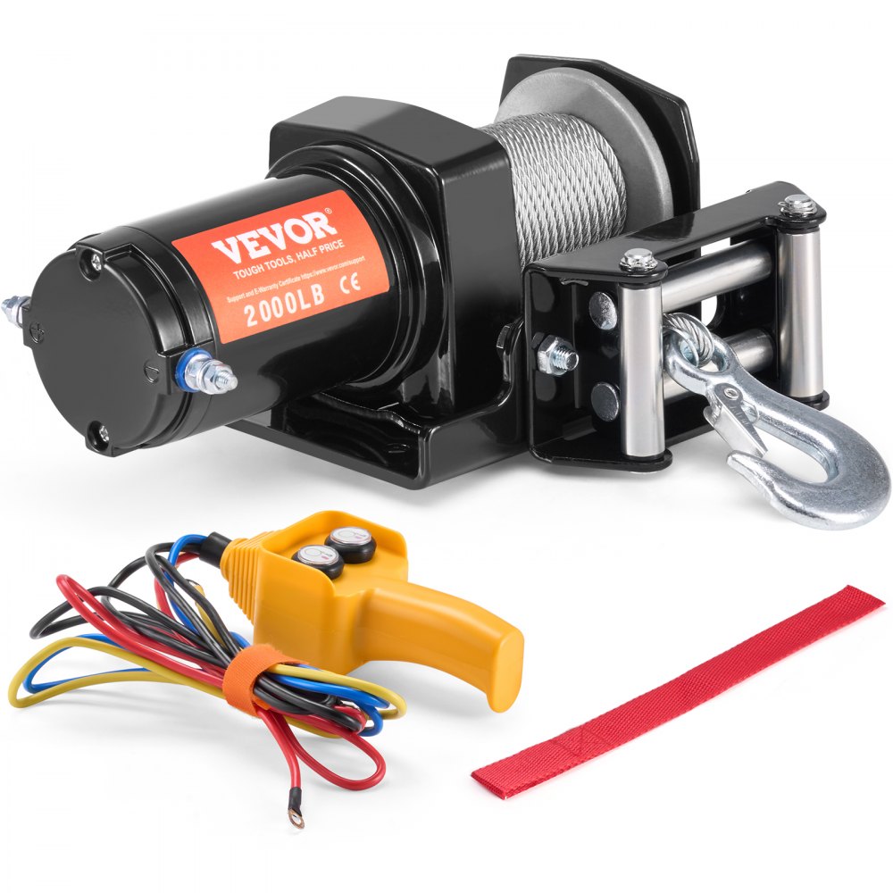 Wciągarka elektryczna, uciąg 2000 funtów, wciągarka ATV/UTV 12 V DC z 7-żyłowym szpulą z liną stalową Φ5/32" x 39 stóp, pilot zdalnego sterowania na kablu, wodoodporność IP55 do holowania pojazdów terenowych UTV ATV Wciągarka elektryczna, uciąg 2000 funtów, wciągarka ATV/UTV 12 V DC z 7-żyłowym szpulą z liną stalową Φ5/32" x 39 stóp, pilot zdalnego sterowania na kablu, wodoodporność IP55 do holowania pojazdów terenowych UTV ATV