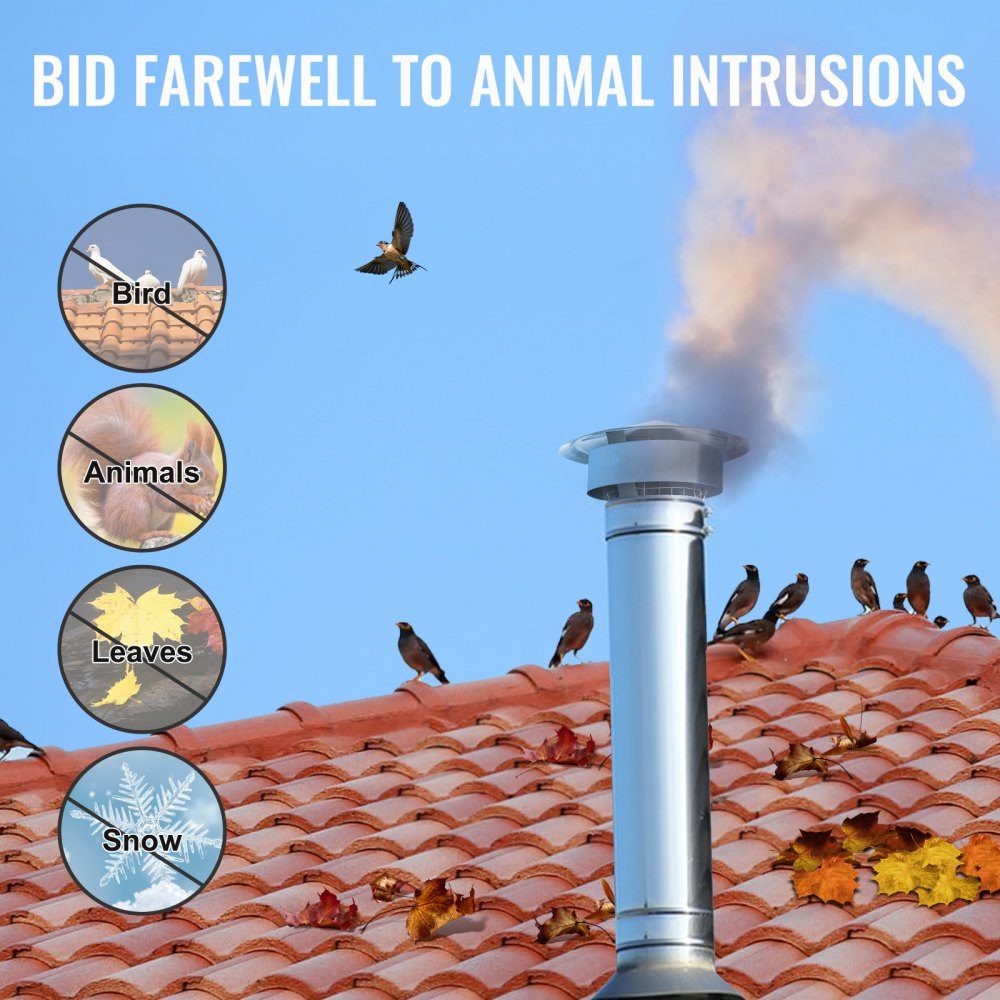 Chimney Cover, 304 Stainless Steel, Chimney Hood, 300 x 300 x 220mm, Chimney Cover, Rain Hood, Chimney Hood, Φ150mm Plate Diameter, Chimney Hat, Compatible with Various Types of Chimneys