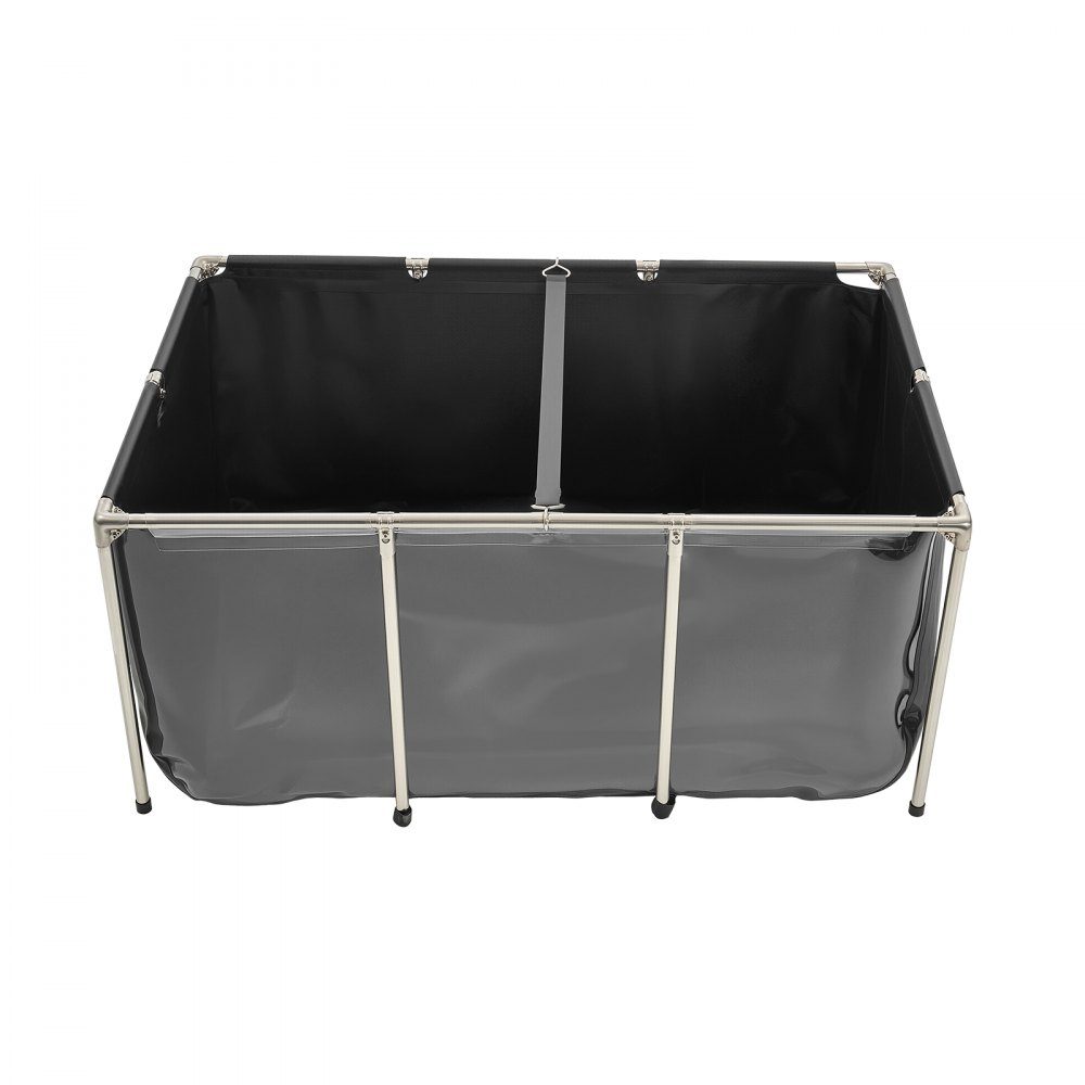 Canvas Fish Pond 1023.3L Breeding Water Tank PVC Koi Tank with Transparent Viewing Window Aquarium with Stainless Steel Frame and Drain Valve for Koi Goldfish Breeding (Black)