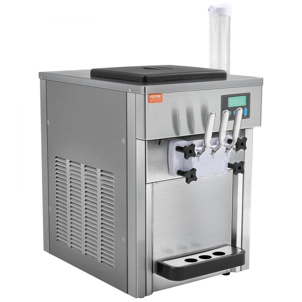 Commercial Ice Cream Maker, 1800W, 3 Flavors, Countertop Soft Ice Cream Machine, 2 x 4L Hopper, 2 x 1.8L Cylinder, LCD Screen, Auto Cleaning, Pre-Cooling