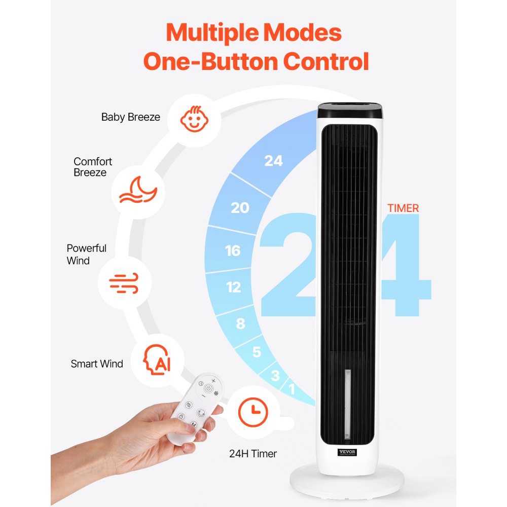 Torenventilator Snelheid 7,1 m/s Stille voetstukventilator 70° Oscillerende ventilatoren met 9 snelheden 4 modi 24-uurs timer Afstandsbediening voor slaapkamer Kantoor Thuis
