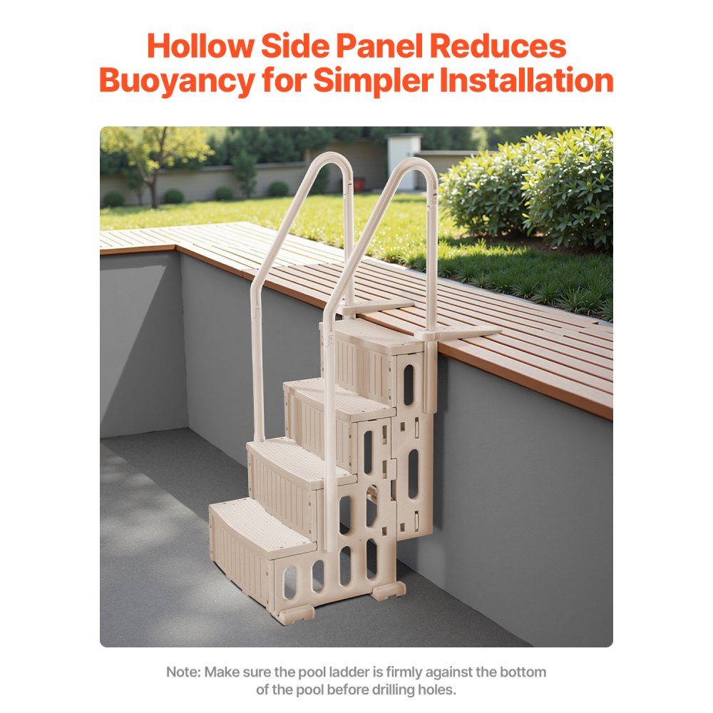 Swimming Pool Ladder, 4 Step Stairs with Double Handrail and Heavy Duty Non-Slip Steps, Maximum Load 400 Pounds, for 48-54 Inch Pools with Any Patio Surface, Taupe