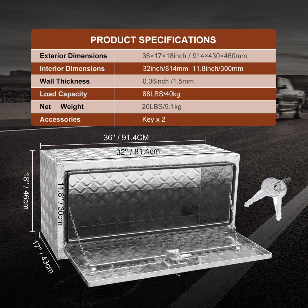 Truckbox Tool Box Trailer Box Tool Box 914x430x460mm Pickup Storage Box, Aluminum Diamond Plate Tool Box with Lock & Keys, Waterproof Trailer Storage Box Truckbox Tool Box Trailer Box Tool Box 914x430x460mm Pickup Storage Box, Aluminum Diamond Plate Tool Box with Lock & Keys, Waterproof Trailer Storage Box