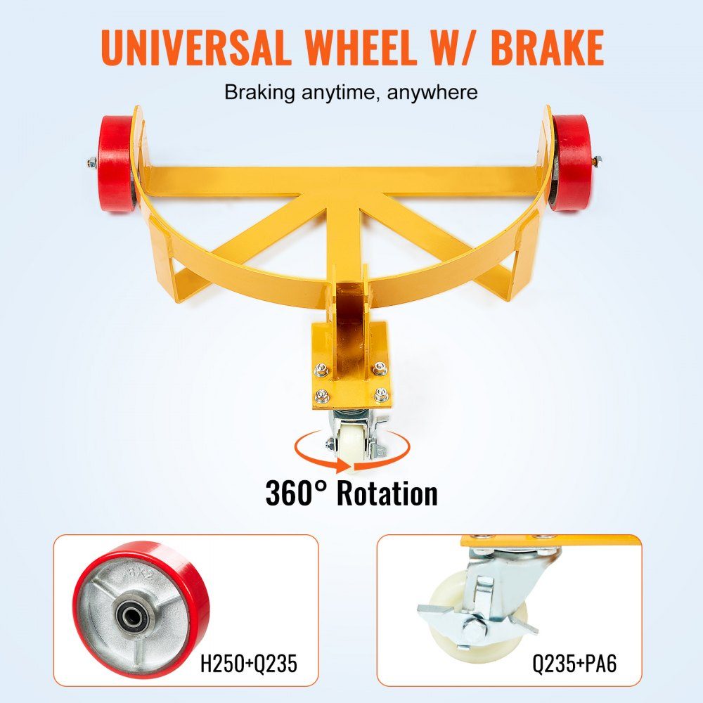 Barrel roller with handle Transport roller board 250L barrel trolley Ø 620 mm Suitable for transporting barrels up to a weight of 544kg Barrel trolley with 1 universal wheel & 2 directional wheels