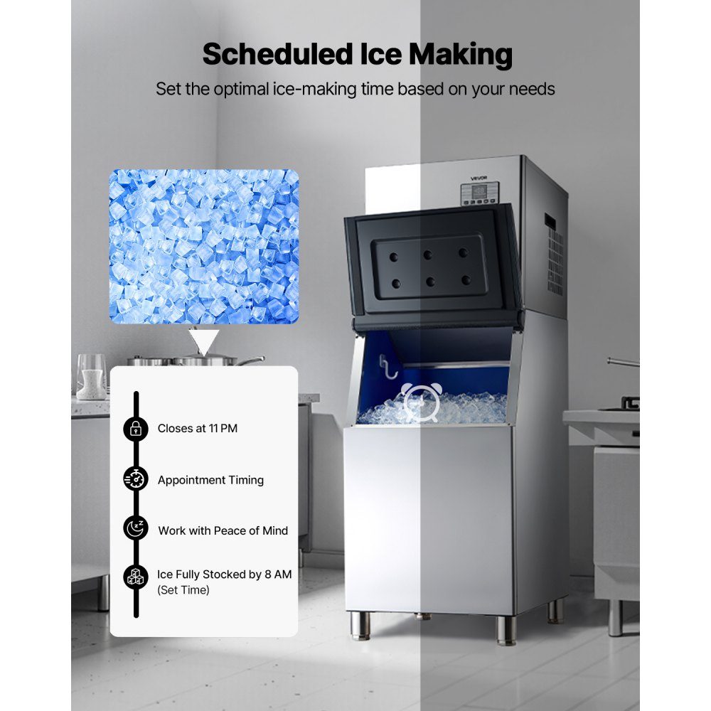 Commercial Ice Machine, 181kg/Day Ice Maker with 136kg Stainless Steel Storage Container, Automatic Self-Cleaning Ice Machine with Touch Screen for Bar, Cafe, Restaurant, Shop, Commercial