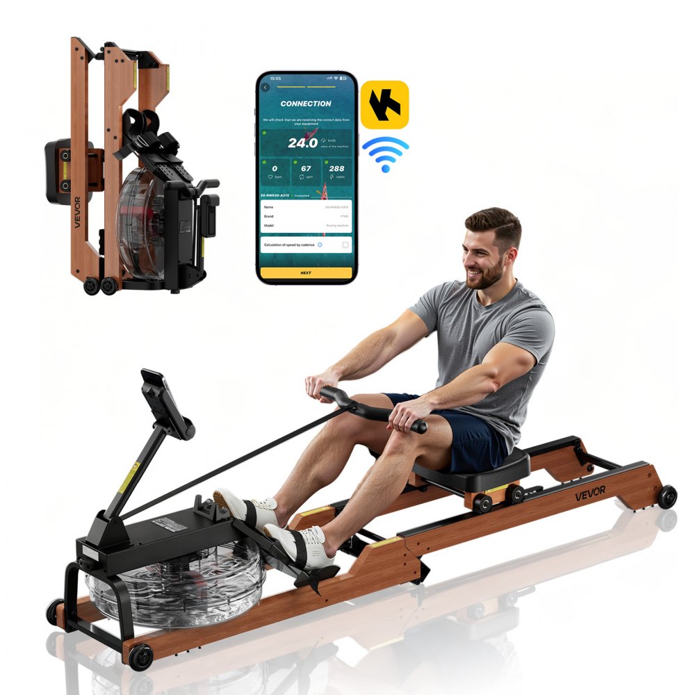 Roeimachine Stille weerstand op 6 niveaus, opvouwbare houten waterroeimachine met 14 liter watertank en LCD-monitor, Bluetooth-app-compatibel, gewichtscapaciteit van 158 kg, meeslepende roeimachine Roeimachine Stille weerstand op 6 niveaus, opvouwbare houten waterroeimachine met 14 liter watertank en LCD-monitor, Bluetooth-app-compatibel, gewichtscapaciteit van 158 kg, meeslepende roeimachine