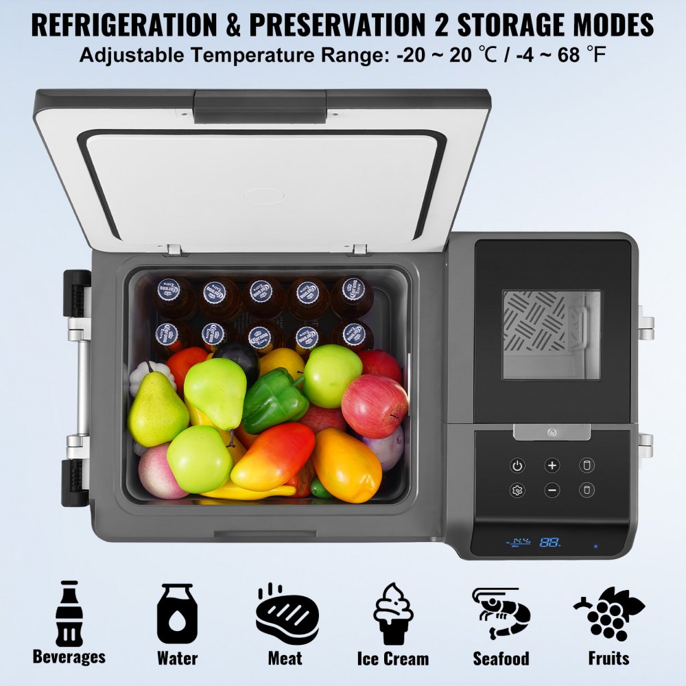 Portable Car Fridge with Ice Making Function, 12V Car Fridge, 35L Portable Single Zone Freezer, -20°C to 20°C Adjustable Temperature, with Wheels for Camping, Car, RV Portable Car Fridge with Ice Making Function, 12V Car Fridge, 35L Portable Single Zone Freezer, -20°C to 20°C Adjustable Temperature, with Wheels for Camping, Car, RV