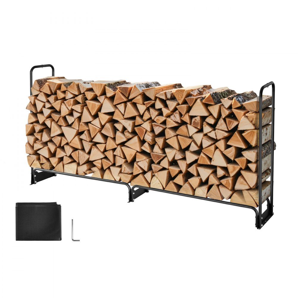 Brennholzregal aus Metall, 259 x 36 x 117 cm, Brennholzregal, Stahlrahmen, pulverbeschichteter Brennholzunterstand, 300 kg mit wasserdichter Abdeckung, Stapelhilfe, Holzunterstand für Veranda, Garten, Terrasse, Hof