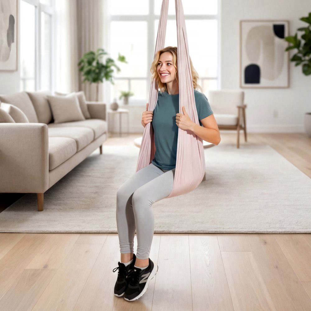 Aerial Yoga Hammock, Maximum Load 300lbs, Yoga Swing with Nylon Fabric, Daisy Rope and PE Zipper Bag, Gymnastics Swings, Dual Function, Anti-Gravity Exercises, Pink