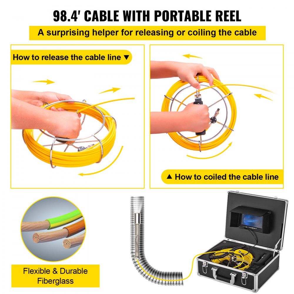 Rioolinspectiecamera 7 inch pijpcamera-inspectie 30m industriële pijpinspectiecamera Waterdichte drainagedetectie met 1000TVL HD-camera 4500mAh grote batterij Rioolinspectiecamera 7 inch pijpcamera-inspectie 30m industriële pijpinspectiecamera Waterdichte drainagedetectie met 1000TVL HD-camera 4500mAh grote batterij