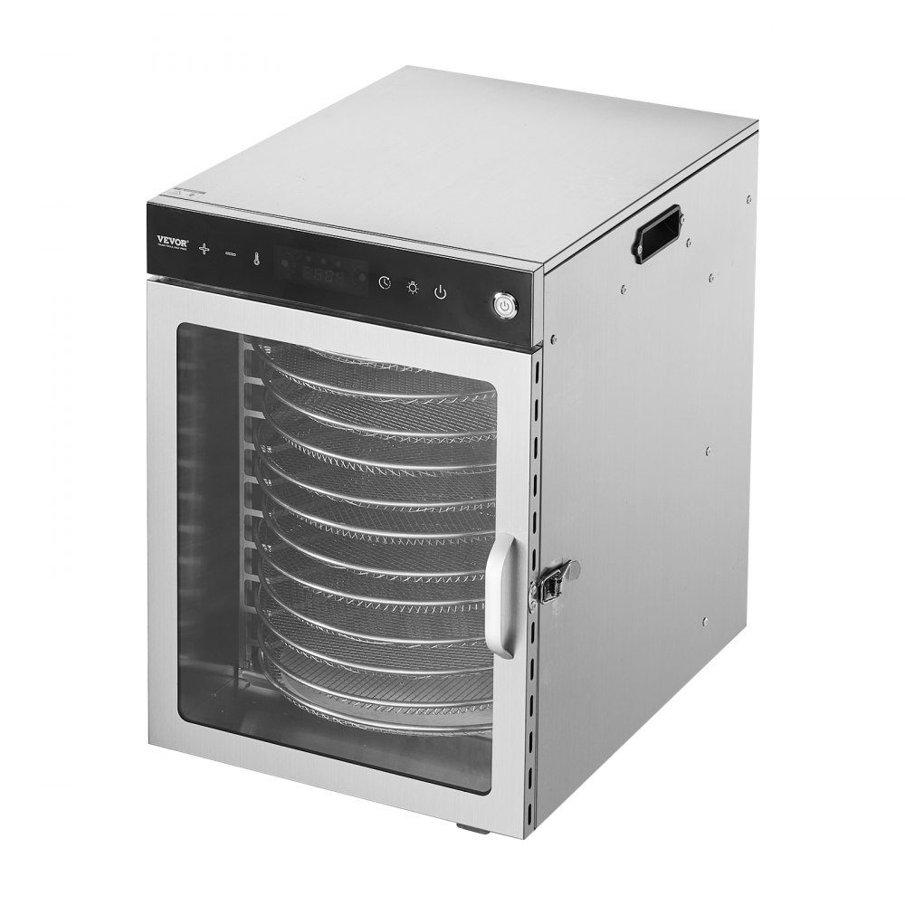 Dehydrator Dehydrator 12 roestvrijstalen kommen, 800 W elektrische voedseldroger met instelbare temperatuur, vriesdroger voor gedroogd vlees, vlees, fruit, groenten, kruiden, hondensnoepjes