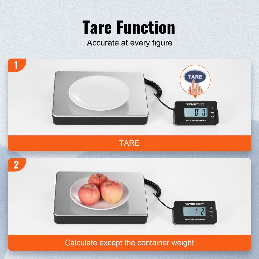 Platform Scales 150g-200kg Parcel Scales 50g Accuracy Digital Scales kg/lbs/lbs:oz Counting Scales 309 x 262 x 45mm ABS Stainless Steel Tare Functions AC/DC Power Supply Industrial Scales Letter Scales Scales