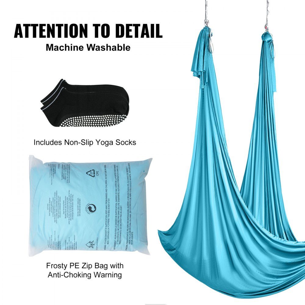 Aerial Yoga Hammock Set 10 x 2.8 m, Blue Aerial Yoga Swing Air Flies, Indoor Aerial Yoga Hammock Swing 1000 kg Max. Load Capacity, Includes Yoga Socks, Steel Carabiner and Aluminum Swivel