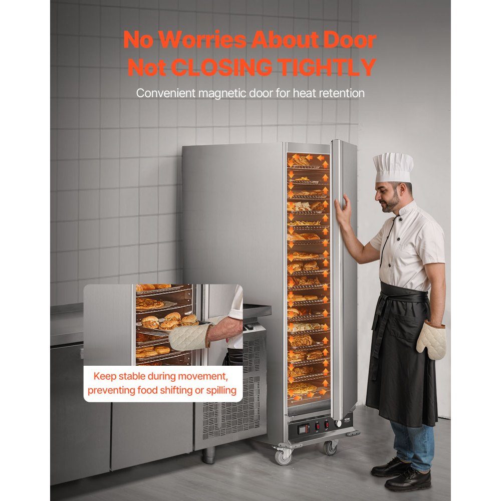Hot-Box-Speisenwärmer, Snackwärmer mit 16 Ebenen, Wasserschüssel, Einzeltür und verstellbaren Regalen, Speisenwärmer aus Edelstahl, ideal zum Aufbewahren von Pizza, Hähnchen